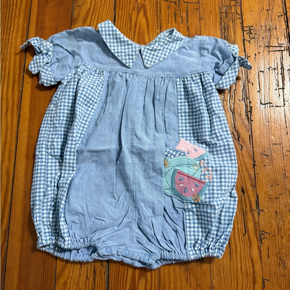 Vintage 90s Blue Gingham Bubble Romper